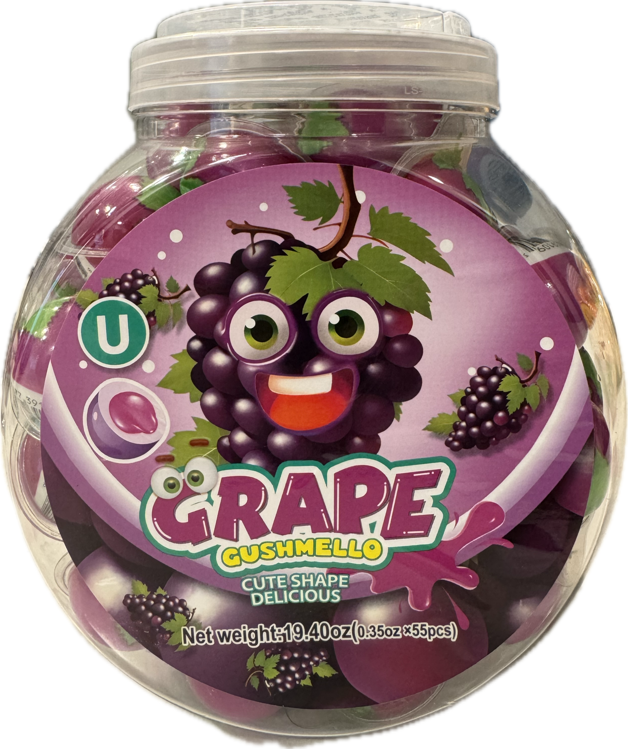 Gushmello Liquid Filled Gummy Grape Candy Jar 55 ct