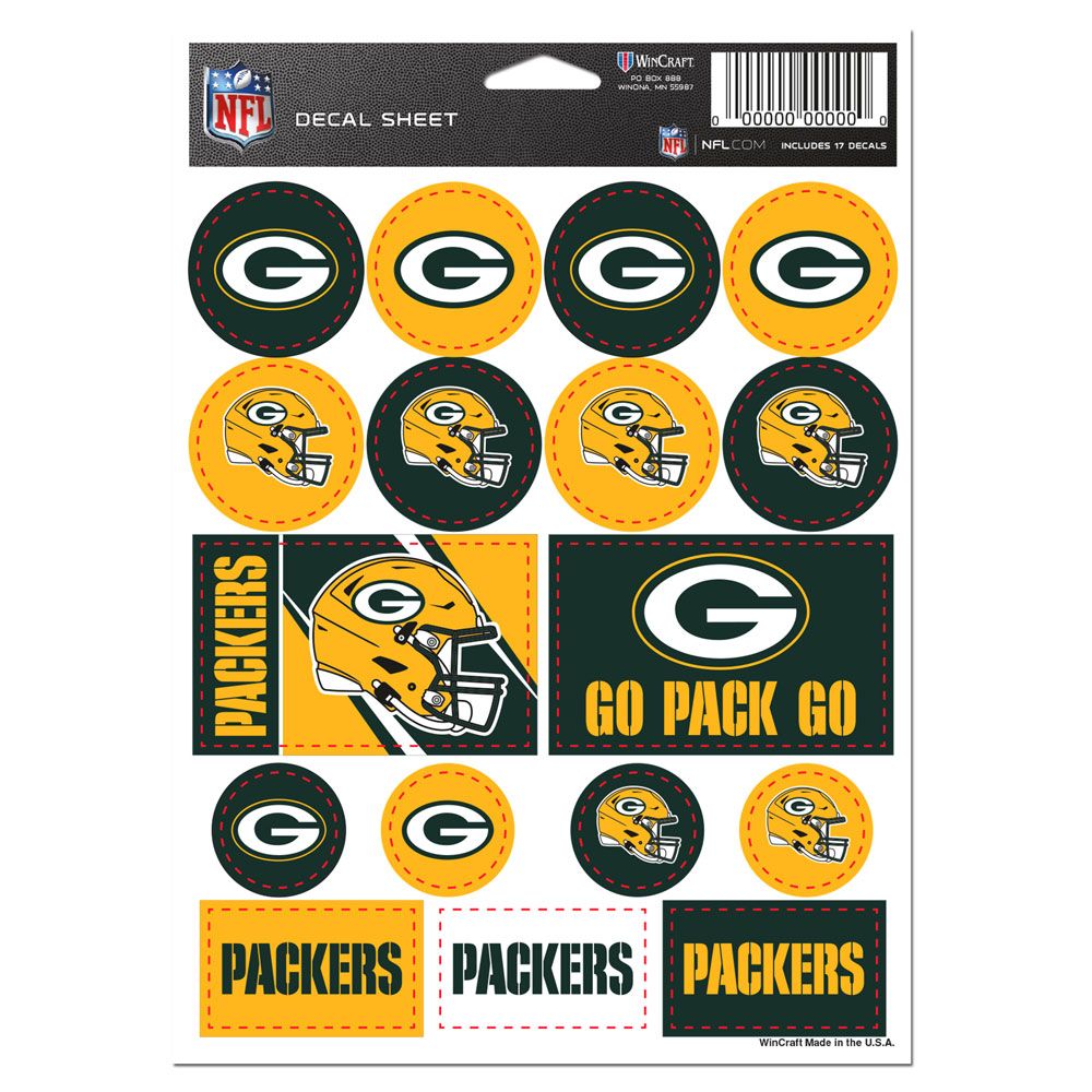 Green Bay Packers Vinyl Decal Sheet 5x7"