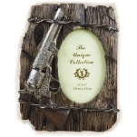 9 Inch Wood Border with Pistol and Barbed Wire Picture Frame (4" x 6")