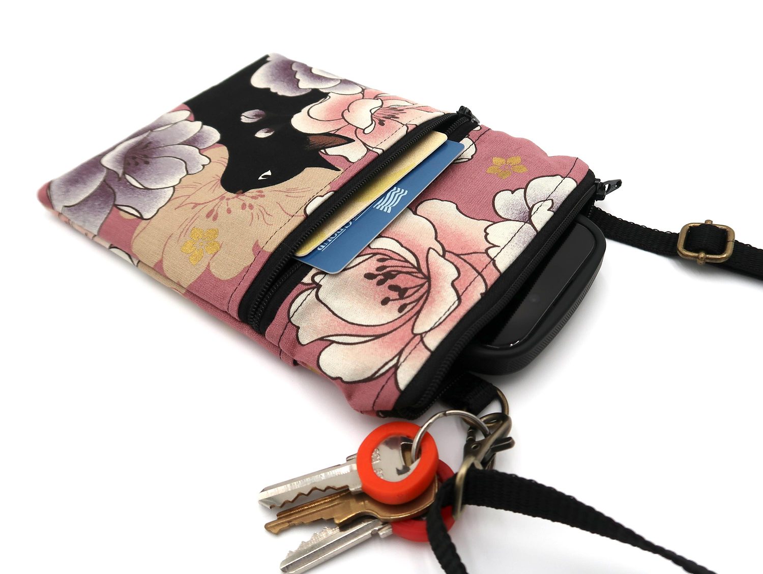 Small Crossbody Bag – Black Cats & Peonies, photo 12 of 15