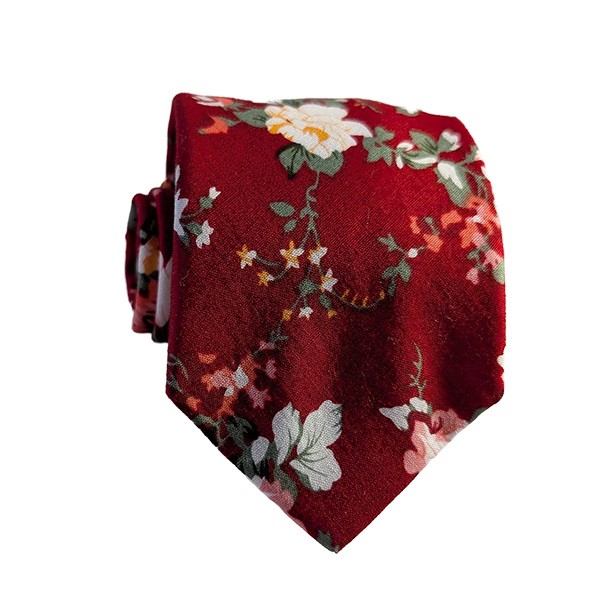 150 X 6 Cm Red Pink Olive Floral Cotton Tie