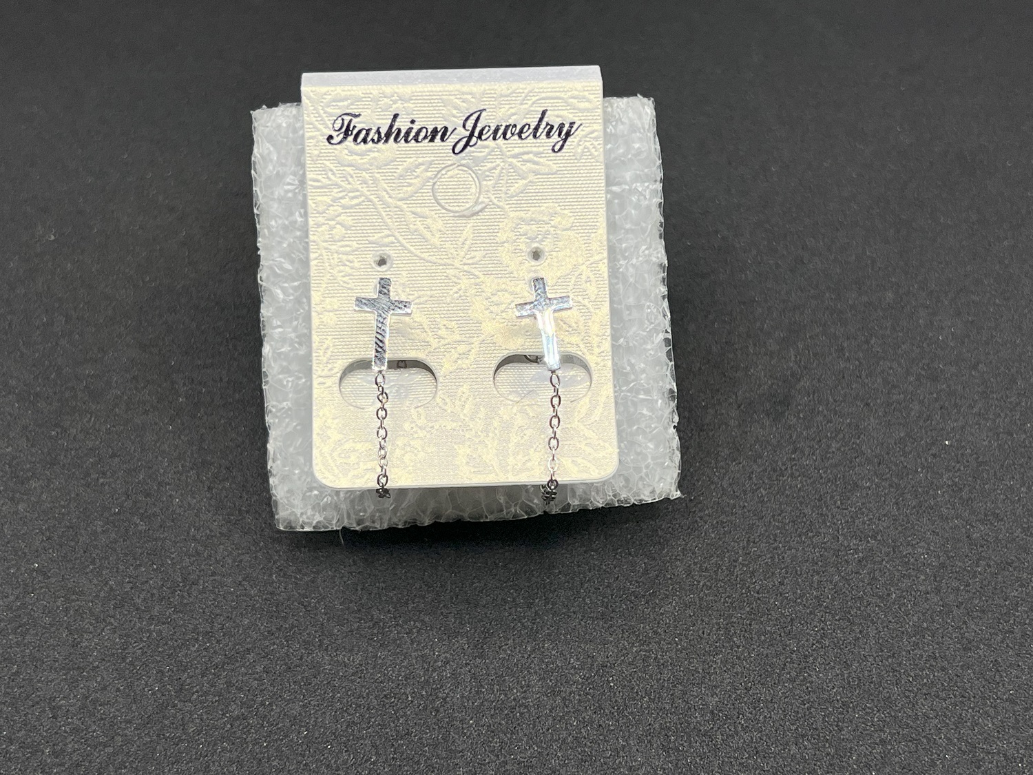Cross Stainless Steel Stud Earrings with Chain
