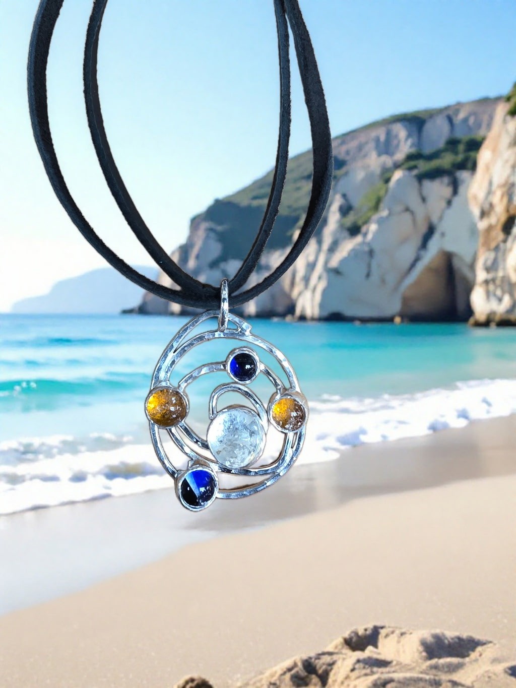 Cremation 5-Stone  Sterling Spiral Pendant by Moss Creek Art