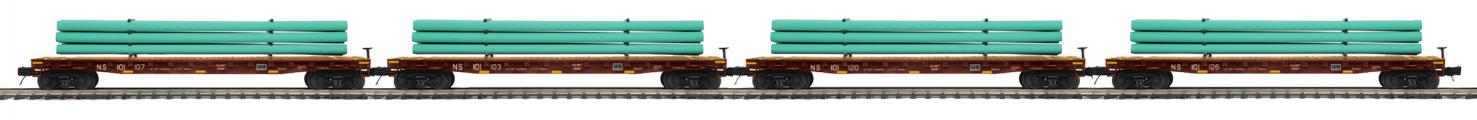 MTH Norfolk Southern 60' Flat Car W/ Pipe Load 4 Car O Scale Set 2092317