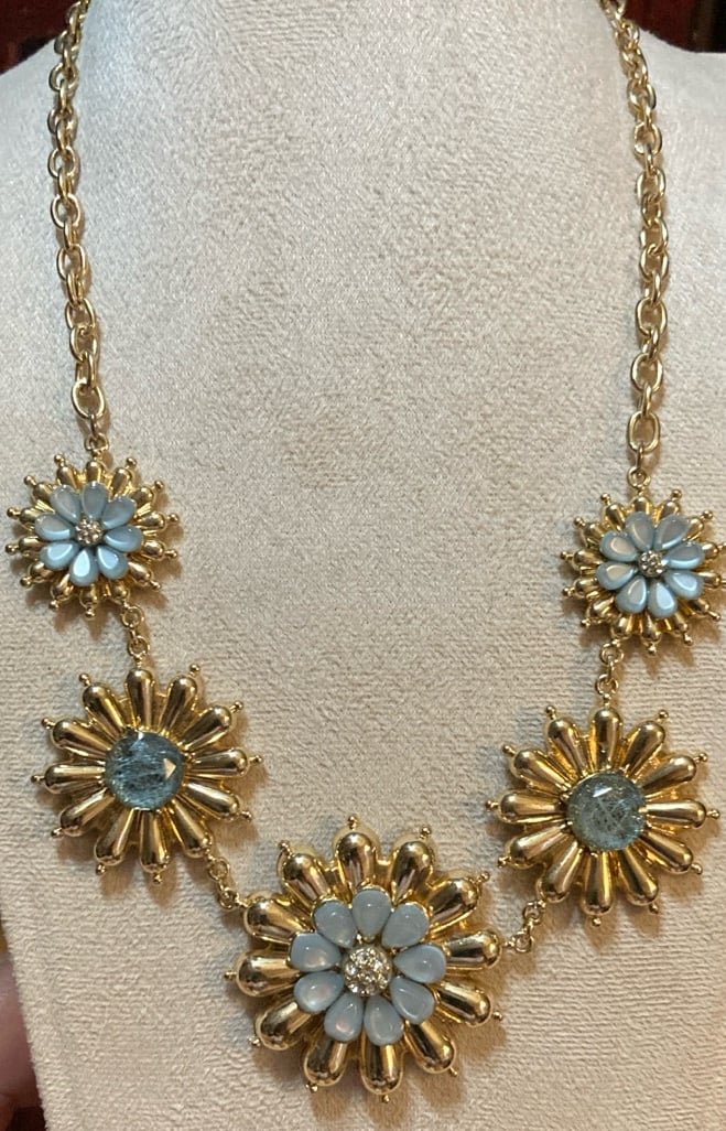 Light Blue Floral Springtime Gold tone Necklace