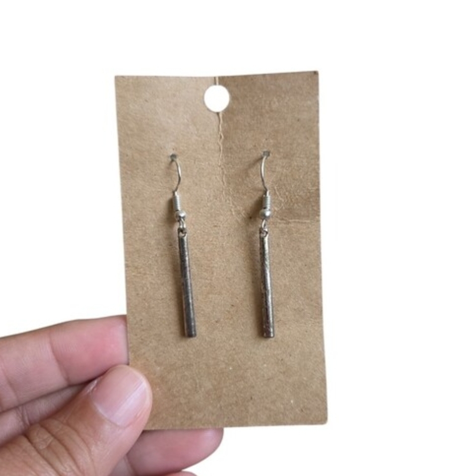 Minimalist Silver Toned Bar Drop Earrings