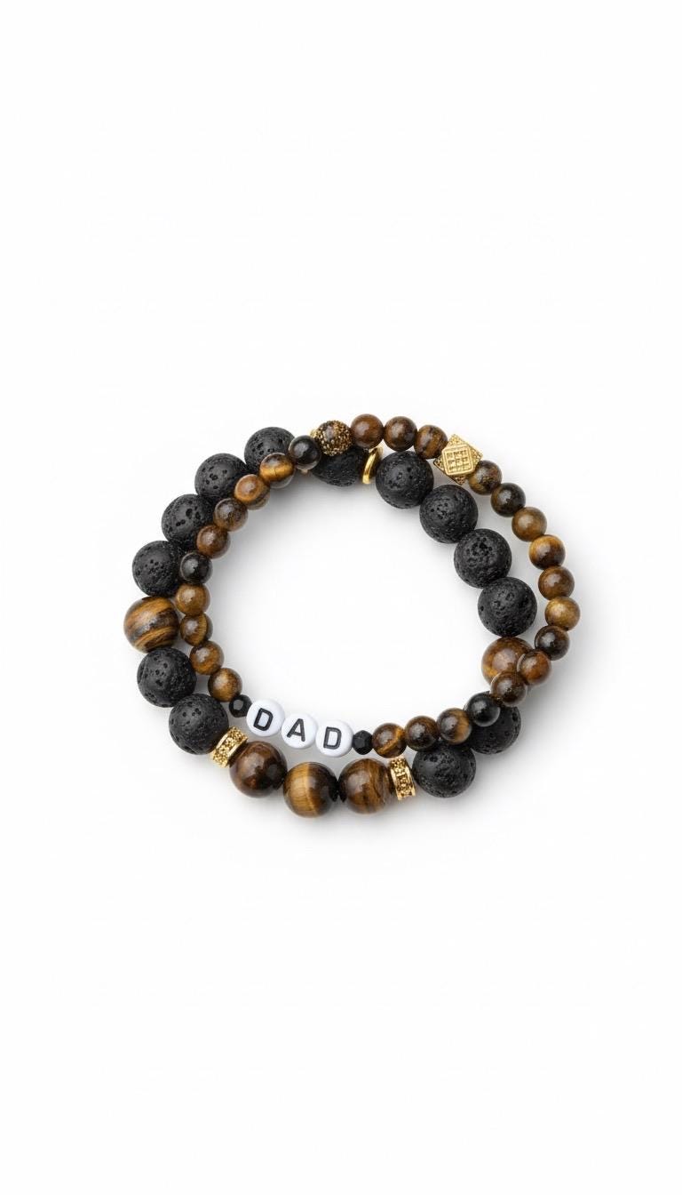 Tiger Eye & Lava Rock Bracelet Set, Personalized Gemstone Bracelets, Father’s Day gift view 4