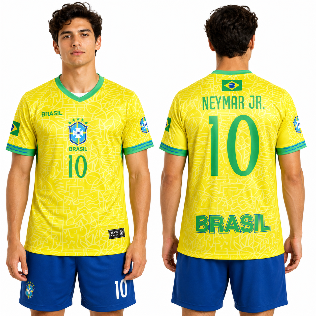 Brazil Neymar Jr. #10 World Cup Home Soccer Jersey Kit