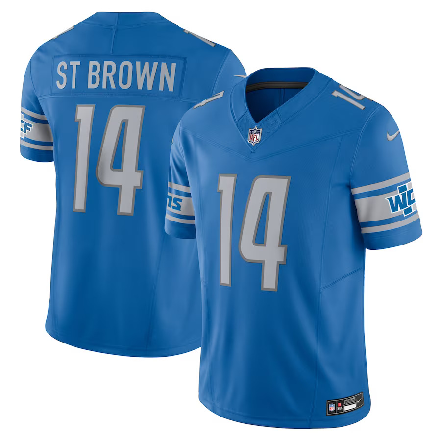 Detroit Lions Amon-Ra St. Brown #14 Nike Light Blue Vapor Limited F.U.S.E Jersey