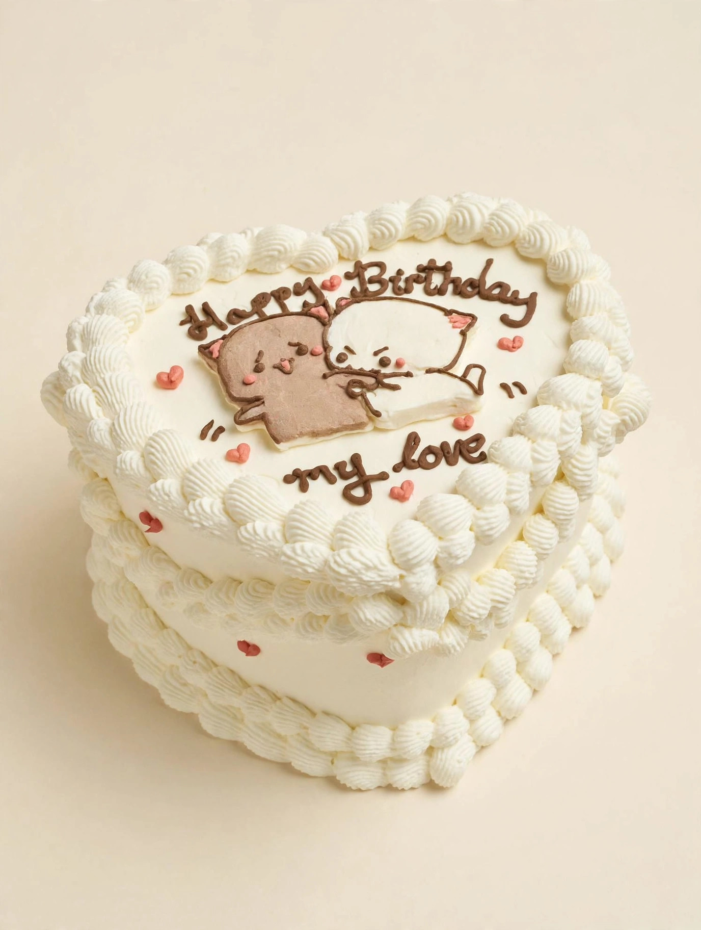 Hugging Kittens Heart Cake — HoneyMe Bakery, Bellevue