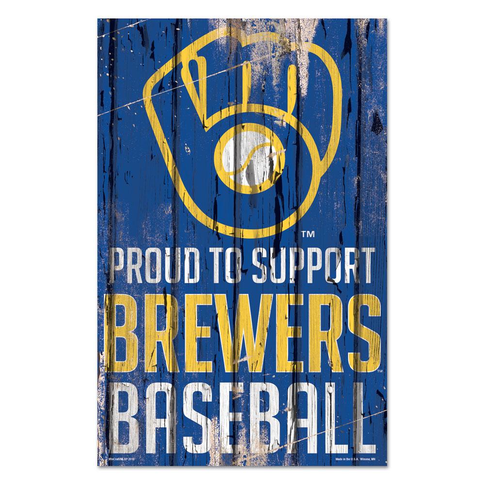 Milwaukee Brewers Proud to Support Wooden Sign 11x17"