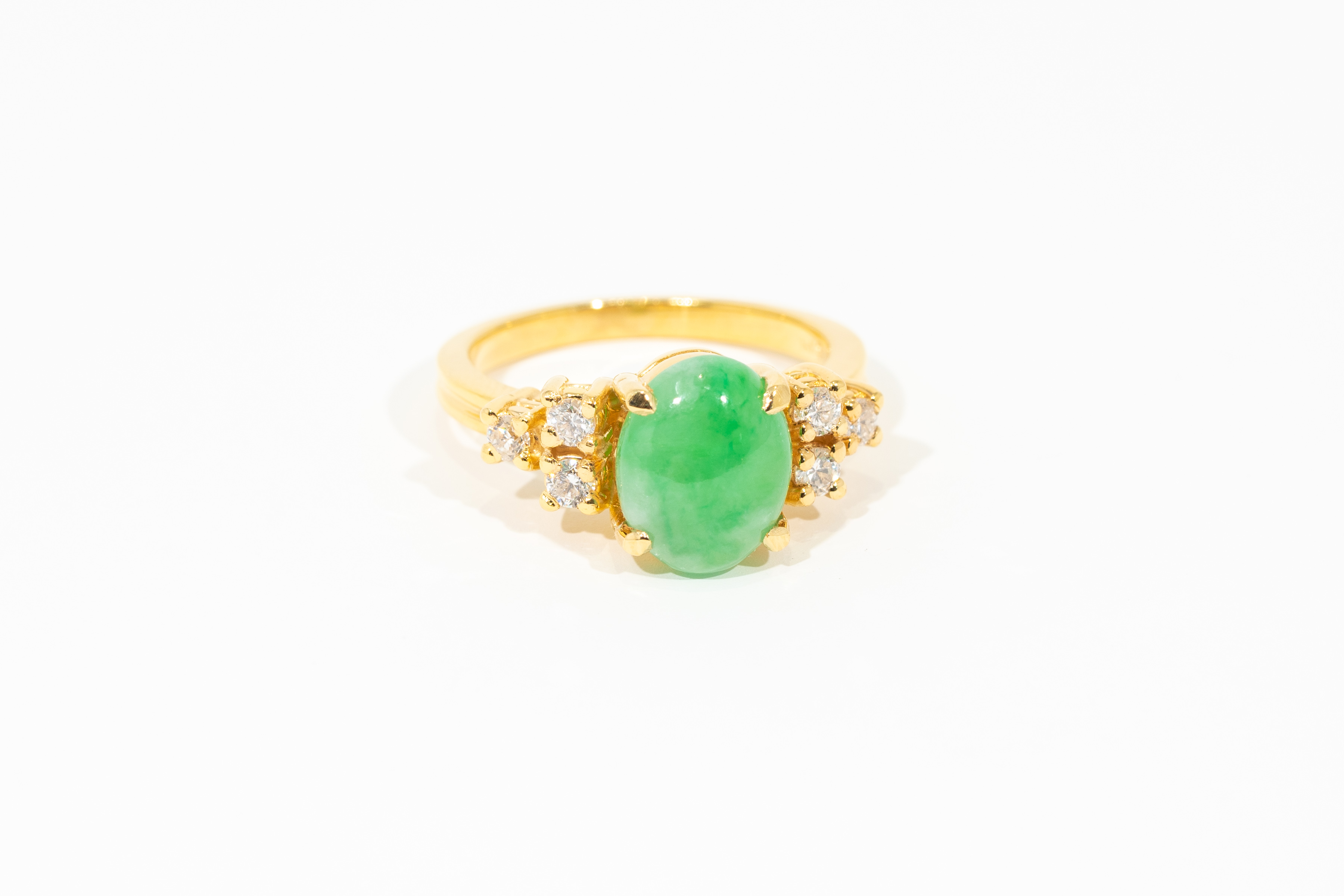 Mother Earth Moon 14K Yellow Gold Green Jade Ring