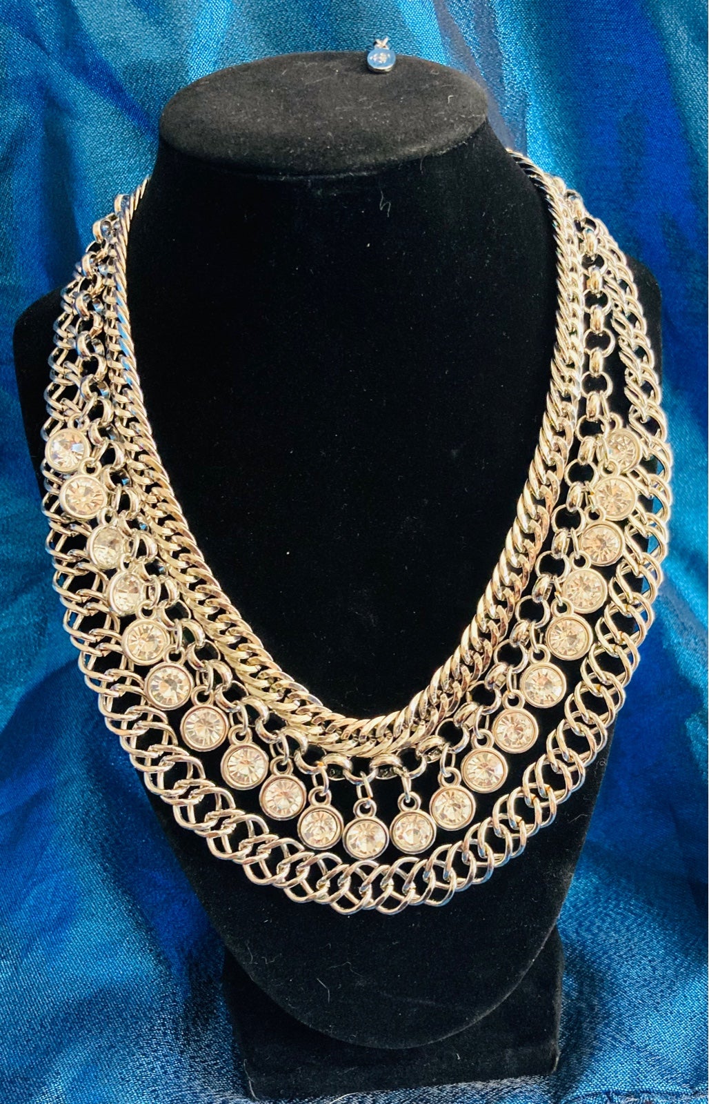 Silver Tone Chain Rhinestone Necklace