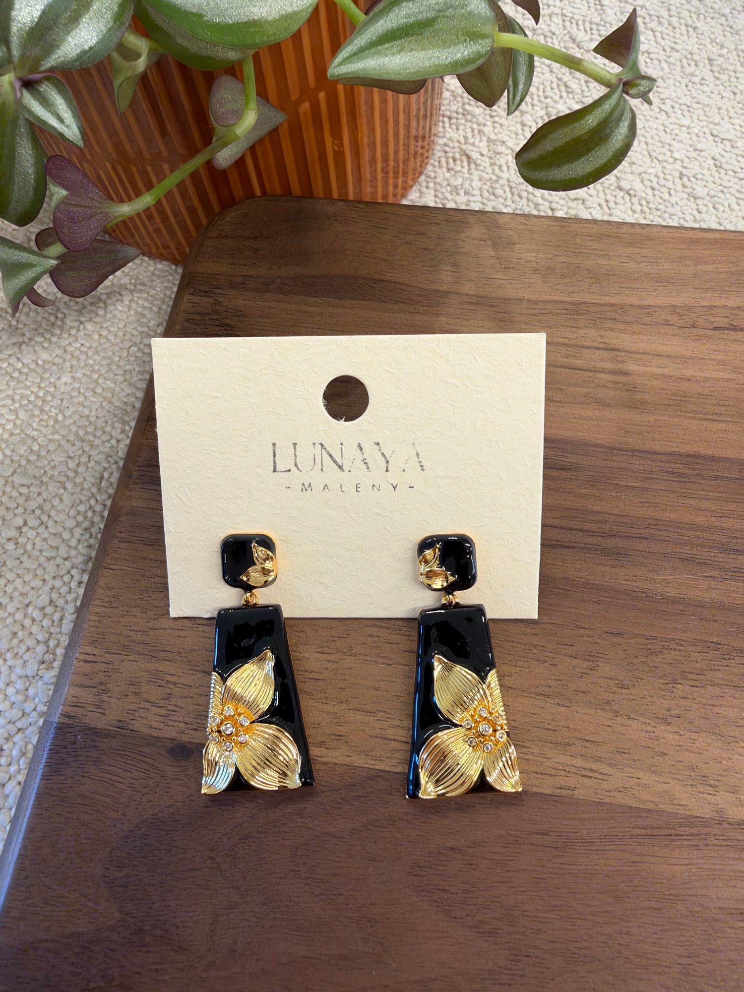 Black Enamel Floral Earrings