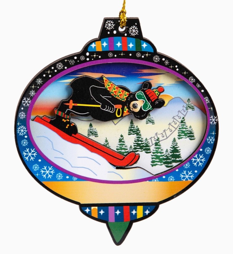 Ski Bear Wood Ornament