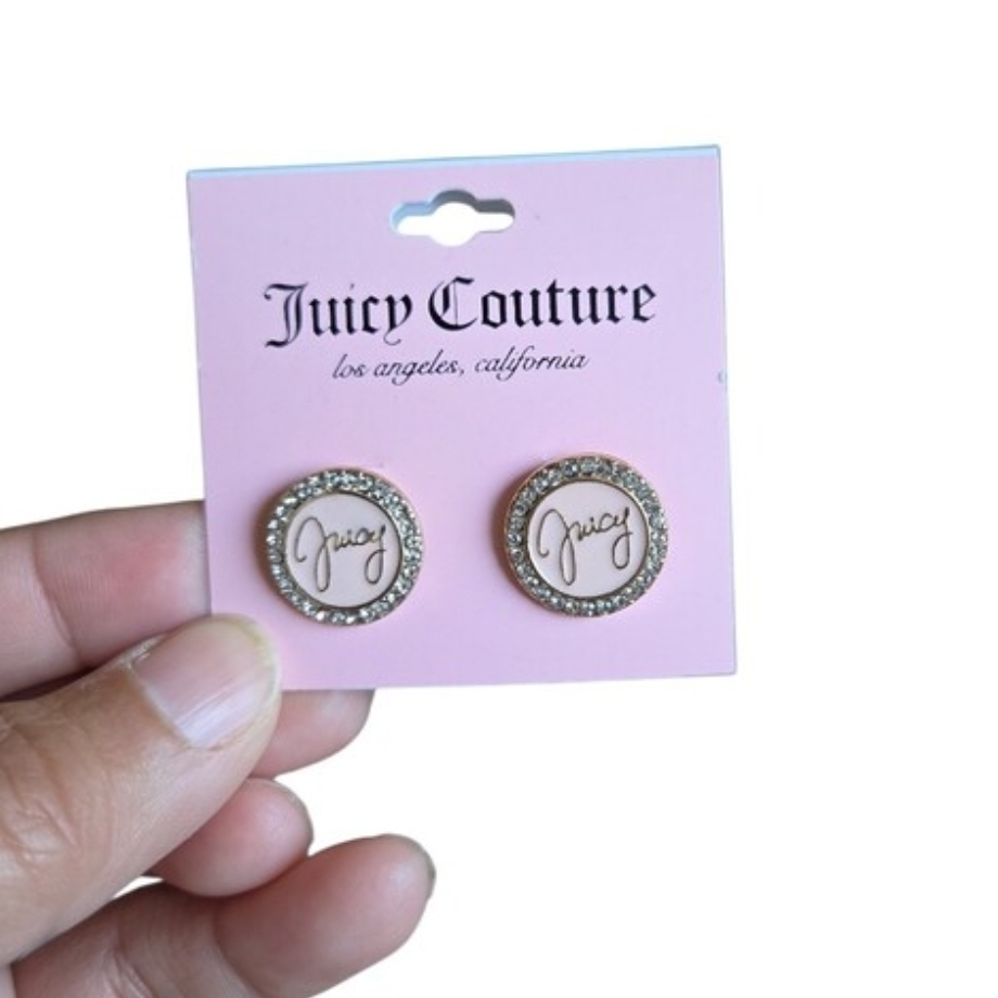 Juicy Couture Pink Center Gold-Tone Logo Circle Stud Earrings