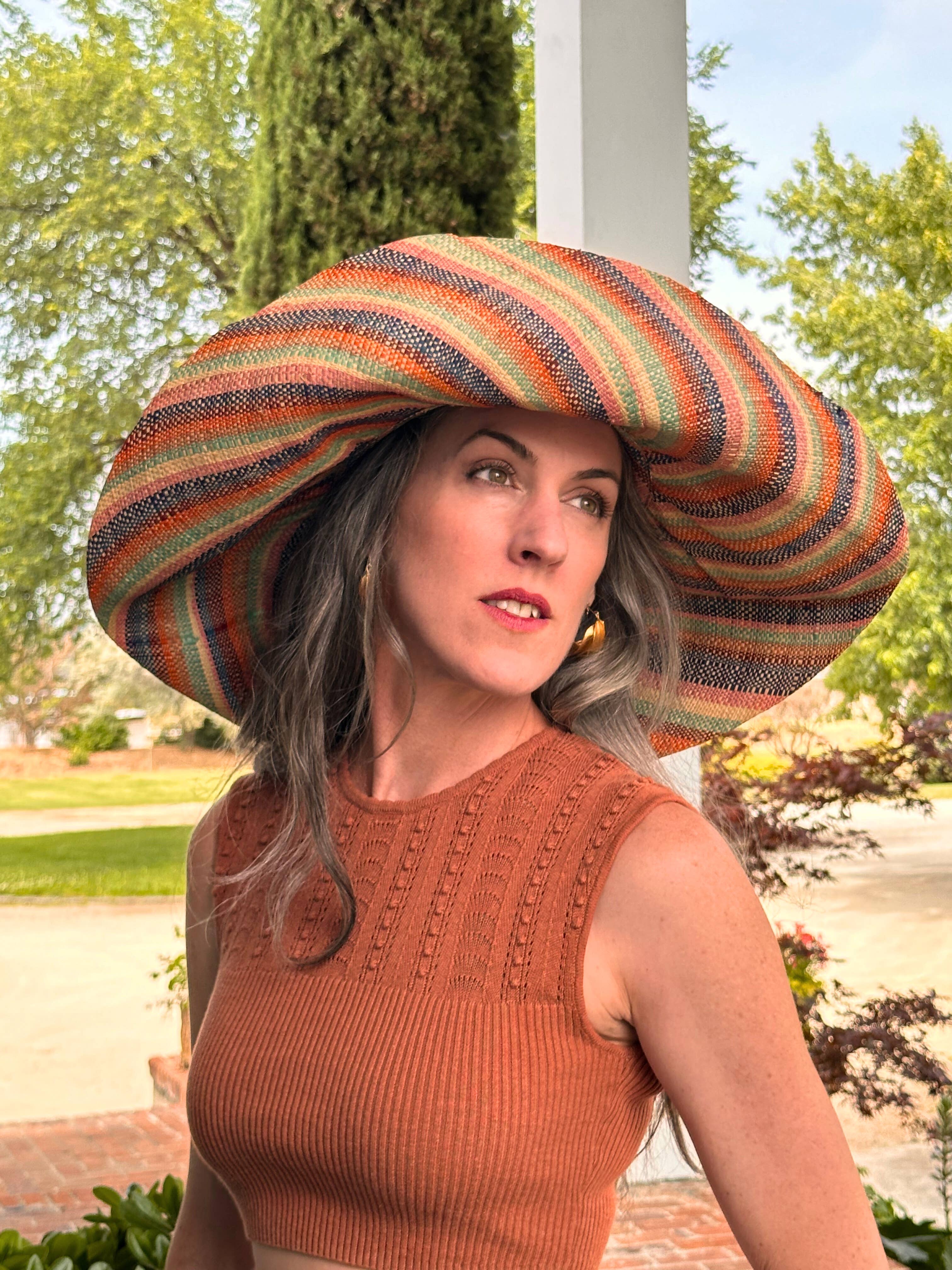 5" & 7" Wide Brim Multicolor Stripe Packable Straw Sun Hats