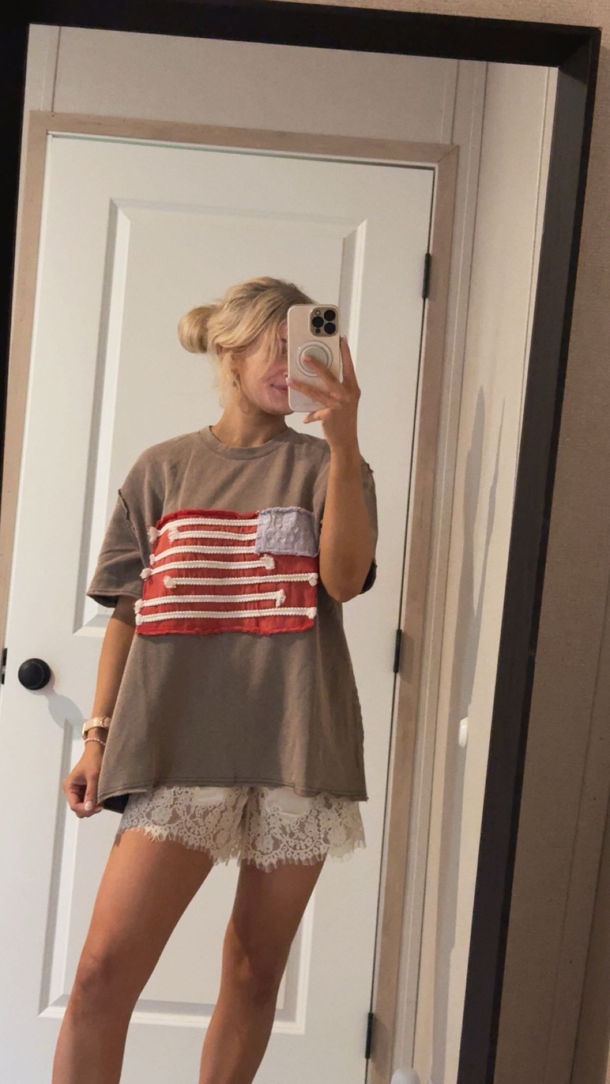 Taupe Yarn American Flag Oversized T