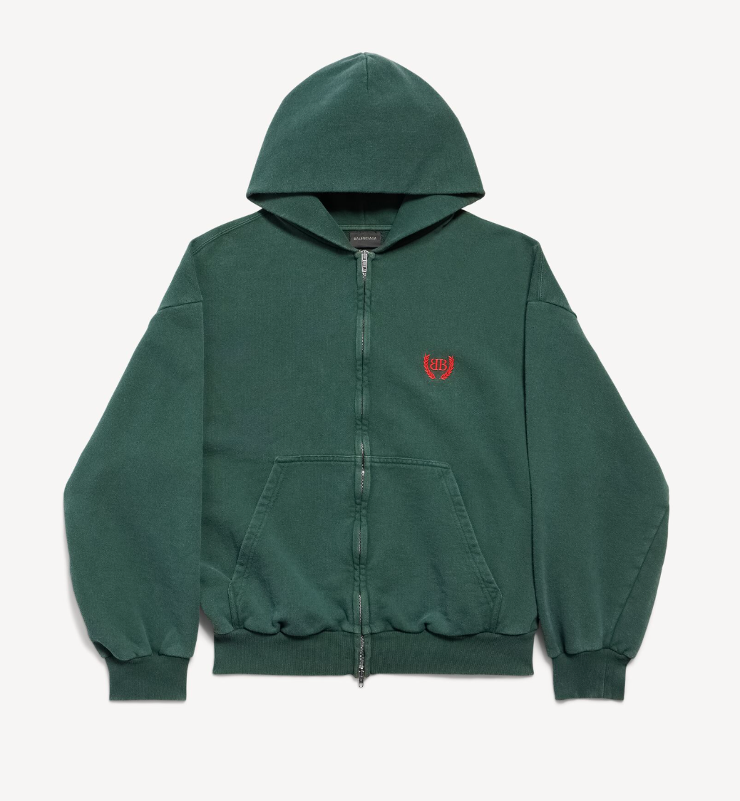 Balenciaga Men's Laurel Classic Zip-up Hoodie Regular Fit in Dark Green/red ( NEW )