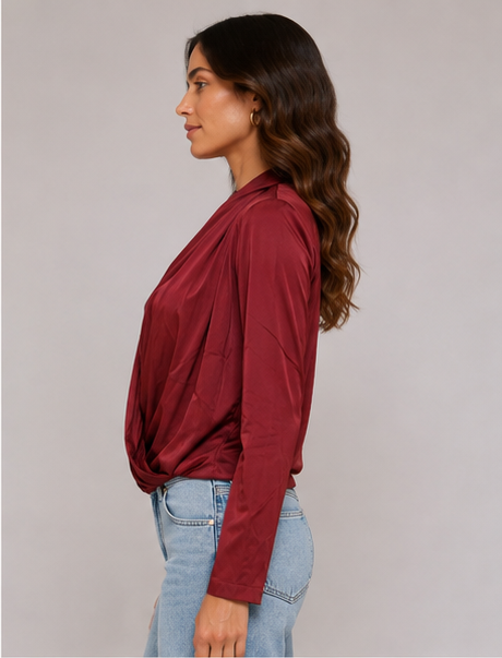 Lustrous satin V-neck design versatile top