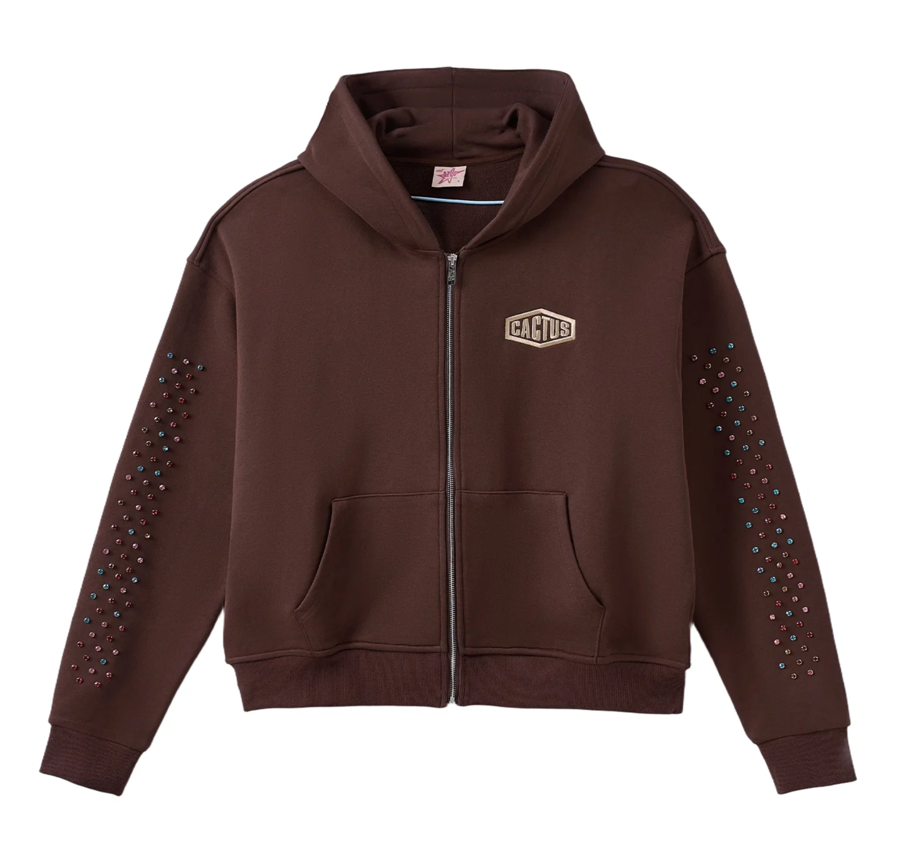 CRYSTAL CACTUS VALLEY ZIP HOODIE - BROWN