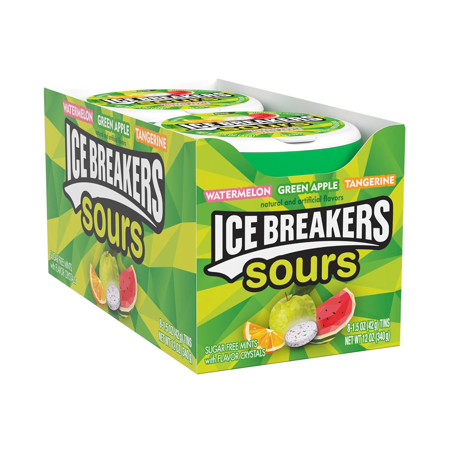 Ice Breakers Sours Assorted Fruit 8 Count 1.5 Ounce Tins Tray