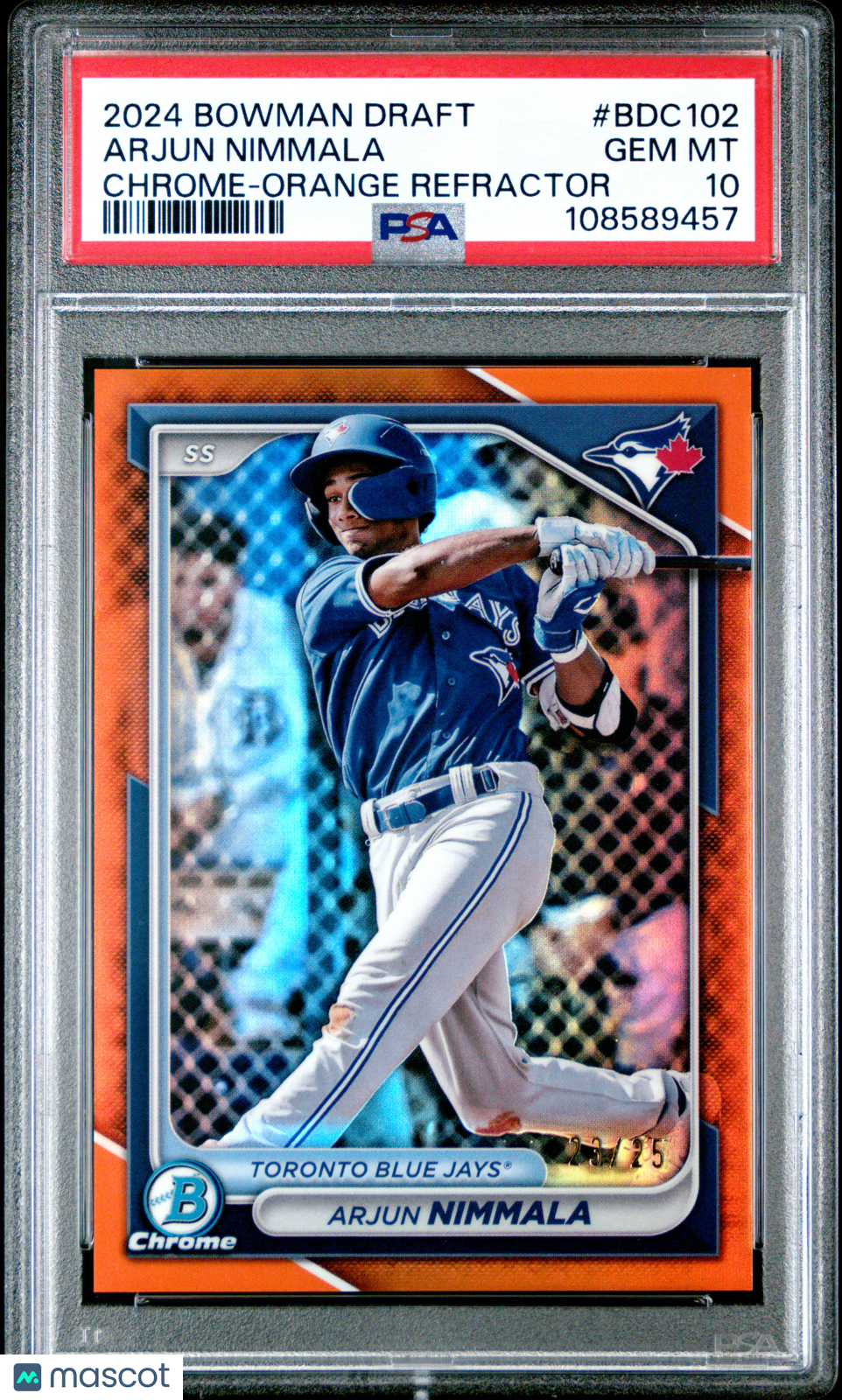 2024 Bowman Draft Arjun Nimmala Chrome Orange Refractor /25 PSA 10