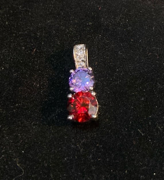 925 Pendant Red and Purple stone with Rhinestones