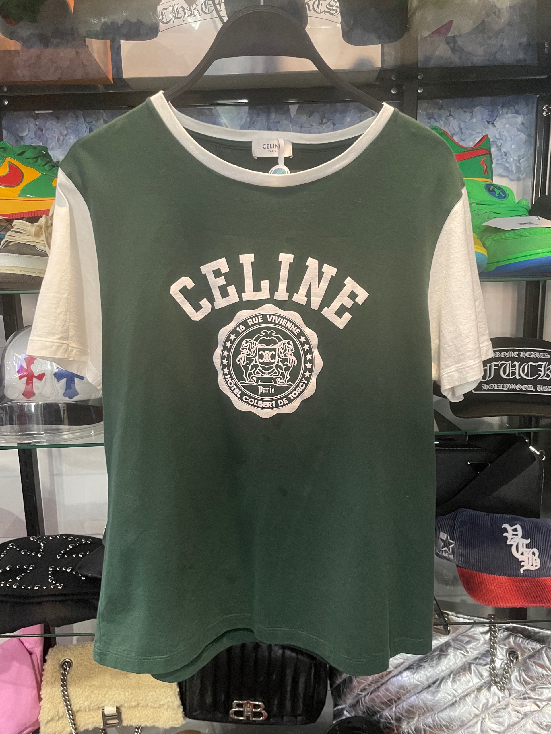 CELINE Blason Regular T-Shirt 'Moss Green/Washed White'