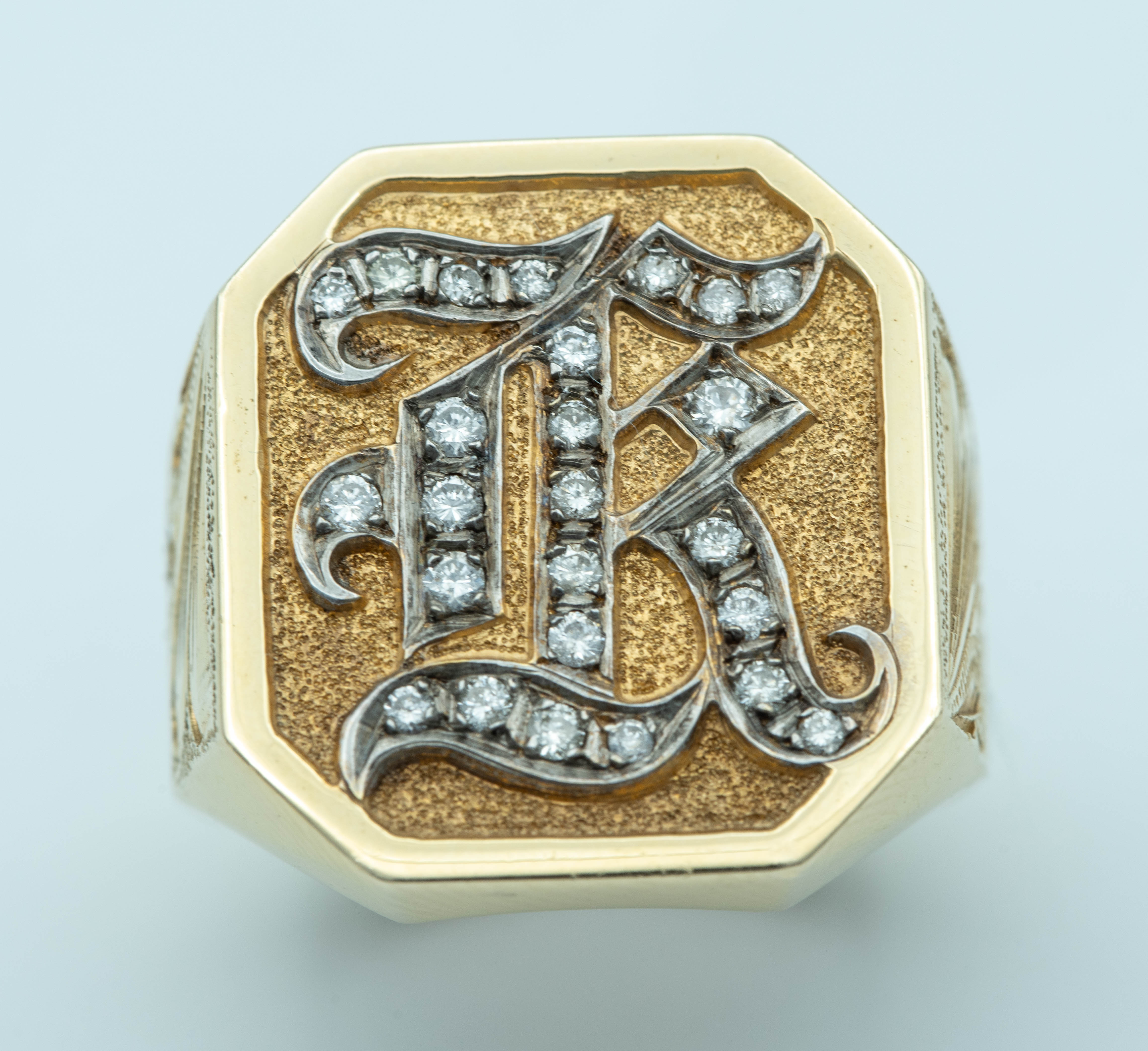 Hawaiian Scroll Men's Initial Anniversary Band in 14k Yellow Gold 2/5 CT. Diamond