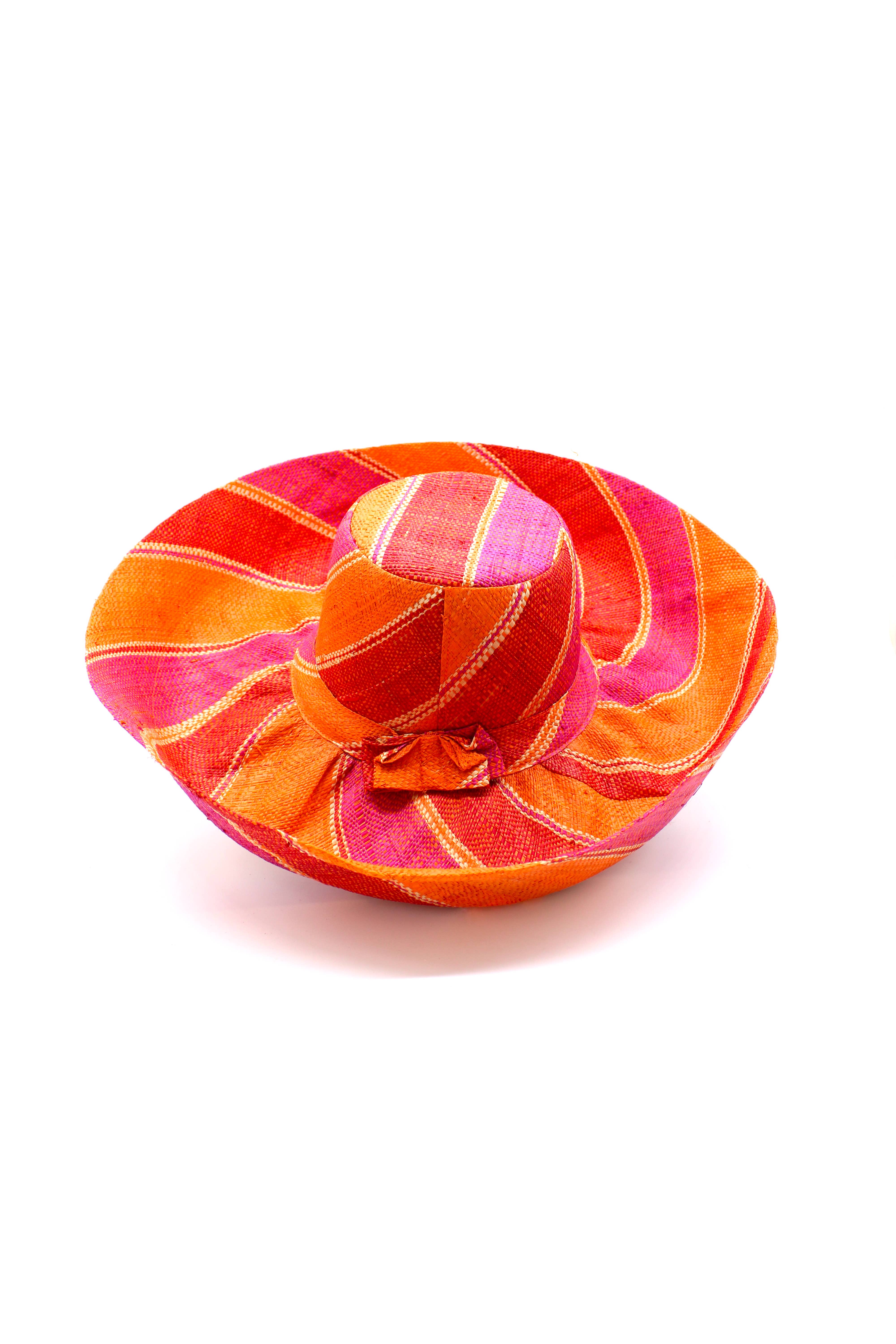 5" & 7" Wide Brim Multicolor Stripe Packable Straw Sun Hats