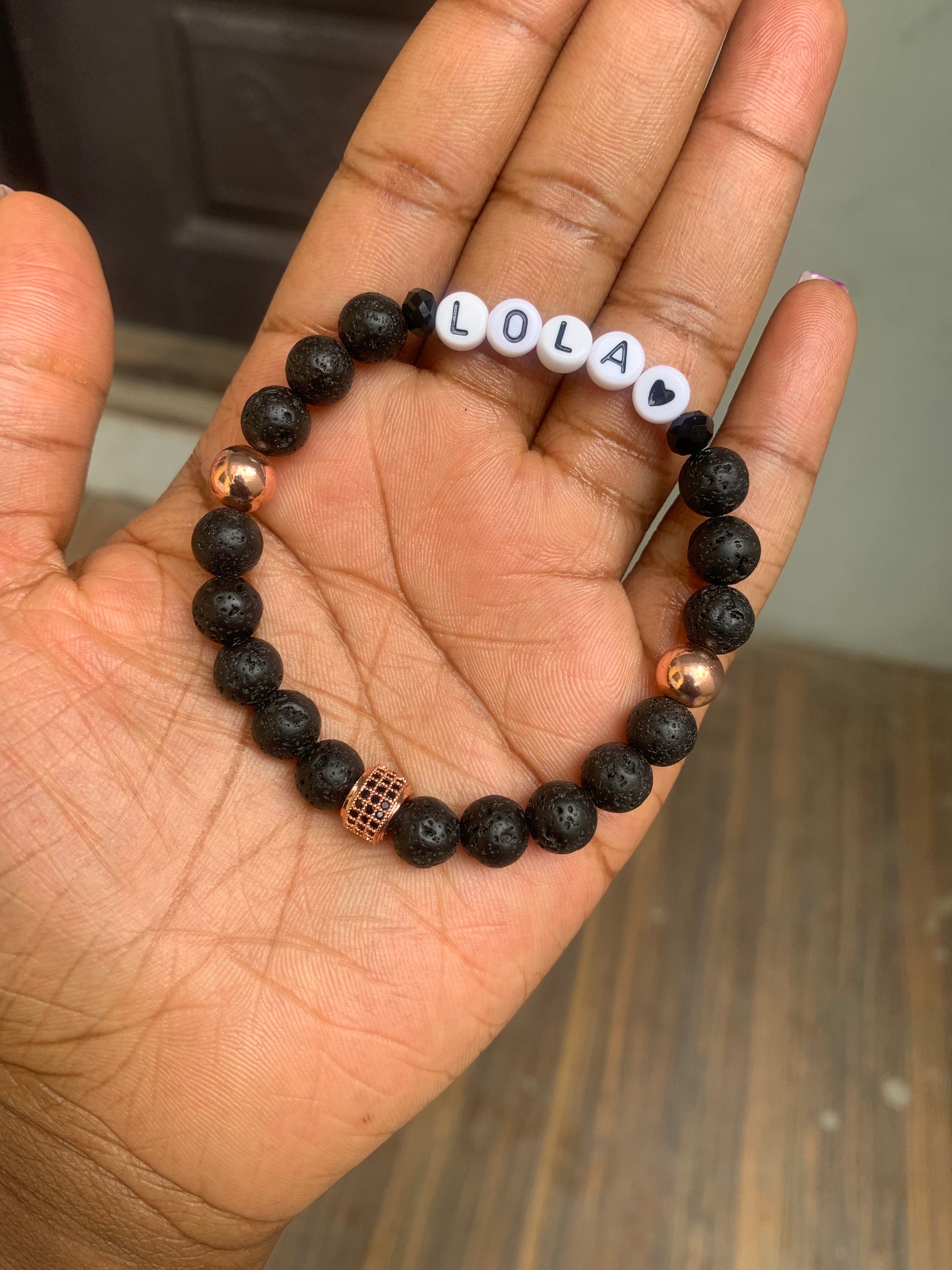 Personalized Lava Rock Name Bracelet – Custom His & Hers Jewelry, long distance beads view 6