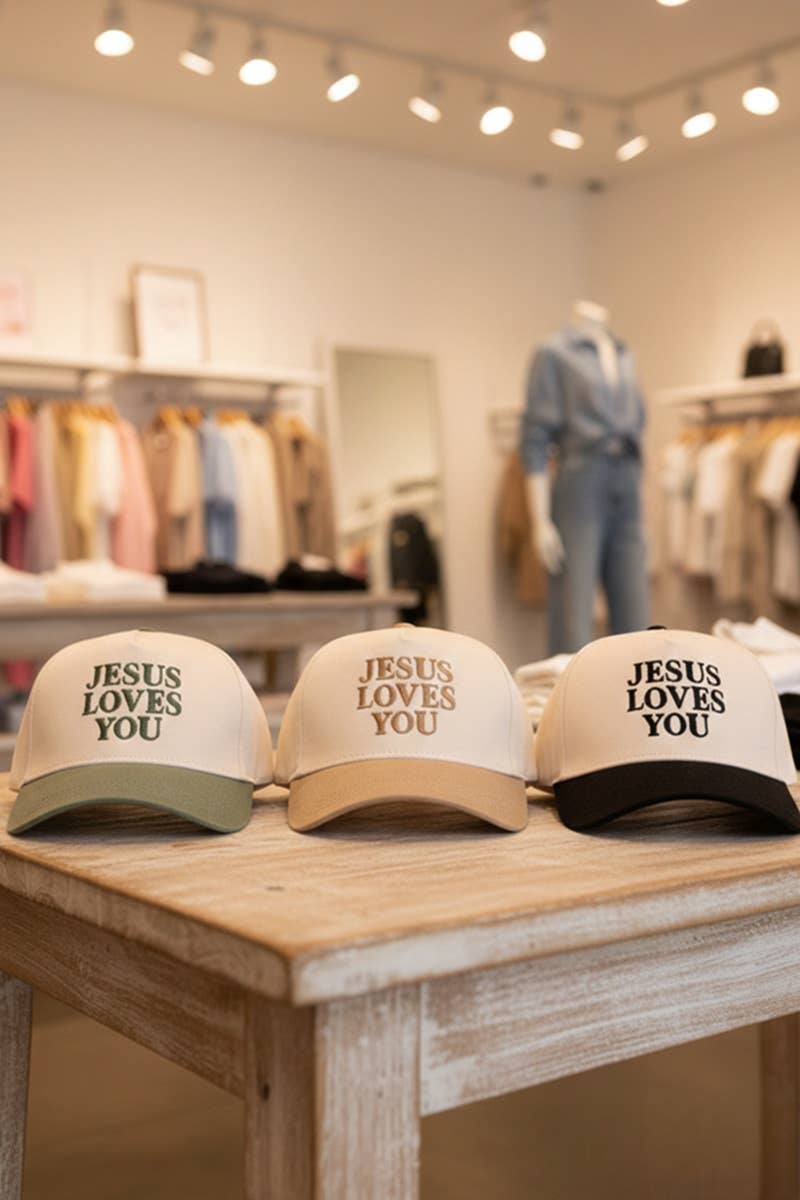 ,..._ 1216 Jesus Loves You Two Tone Cotton Hat SI-29224
