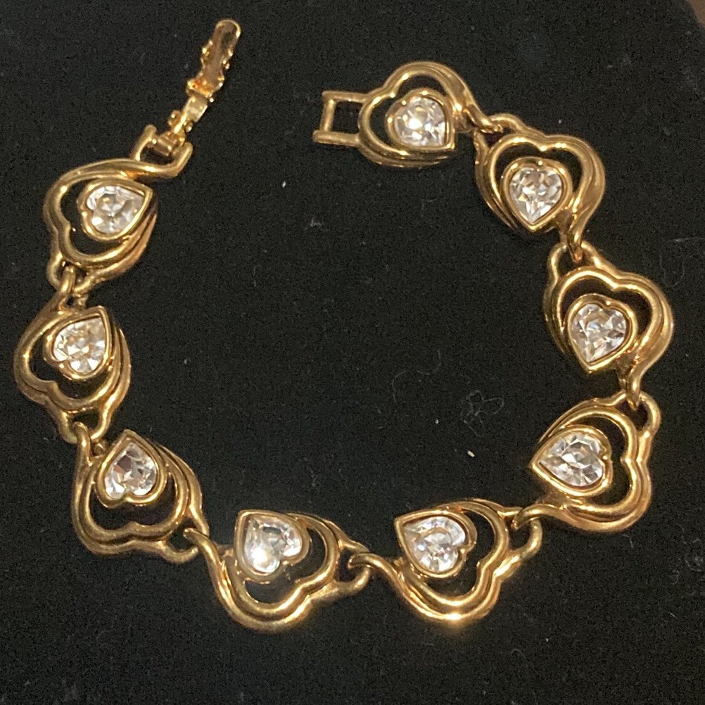 Gold Tone Rhinestones Heart Tennis Bracelet
