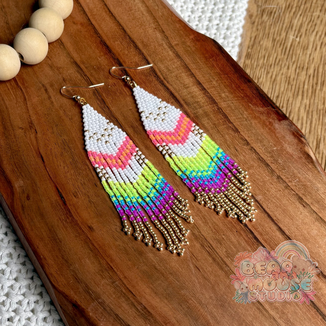 Neon Rainbow Chevron Fringe Earrings preview image