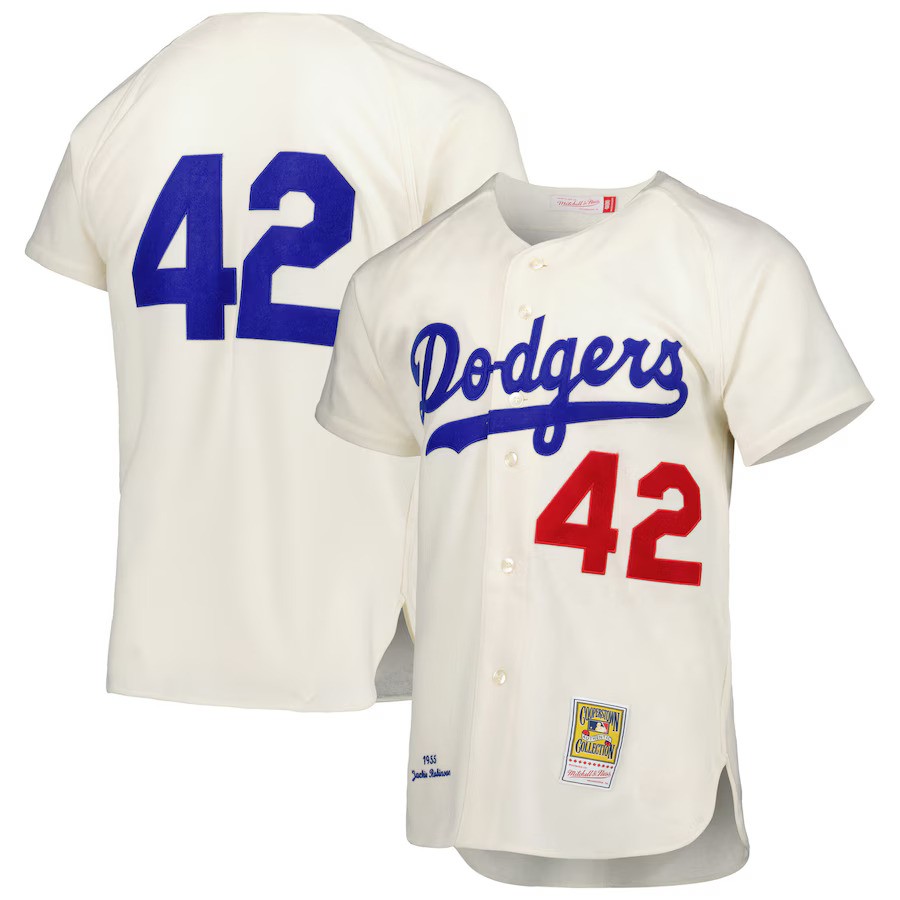 Brooklyn Dodgers 1955 Jackie Robinson Authentic White Jersey