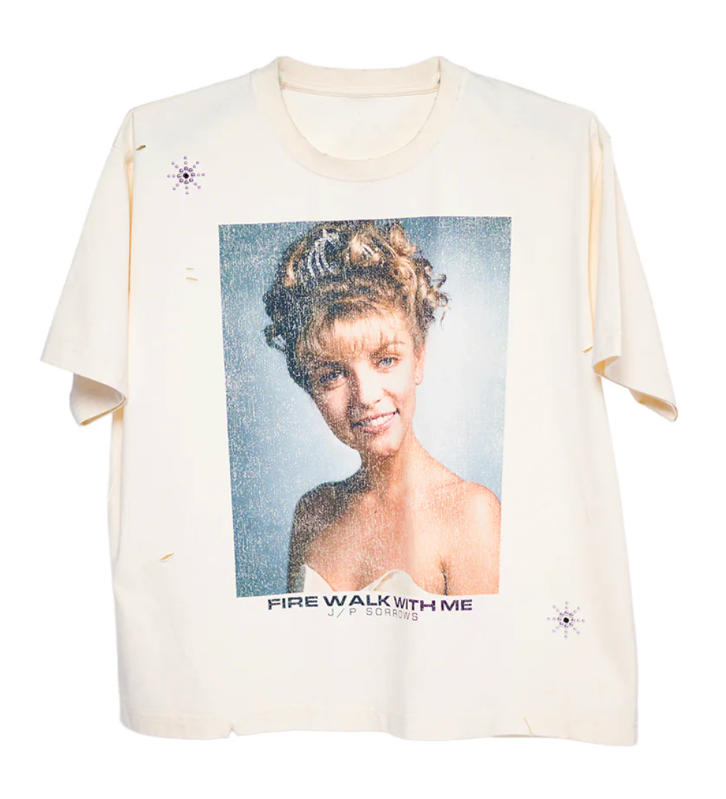 JAPANESESORROWS FIRE WALK WITH ME EMBELLISHED VINTAGE TEE