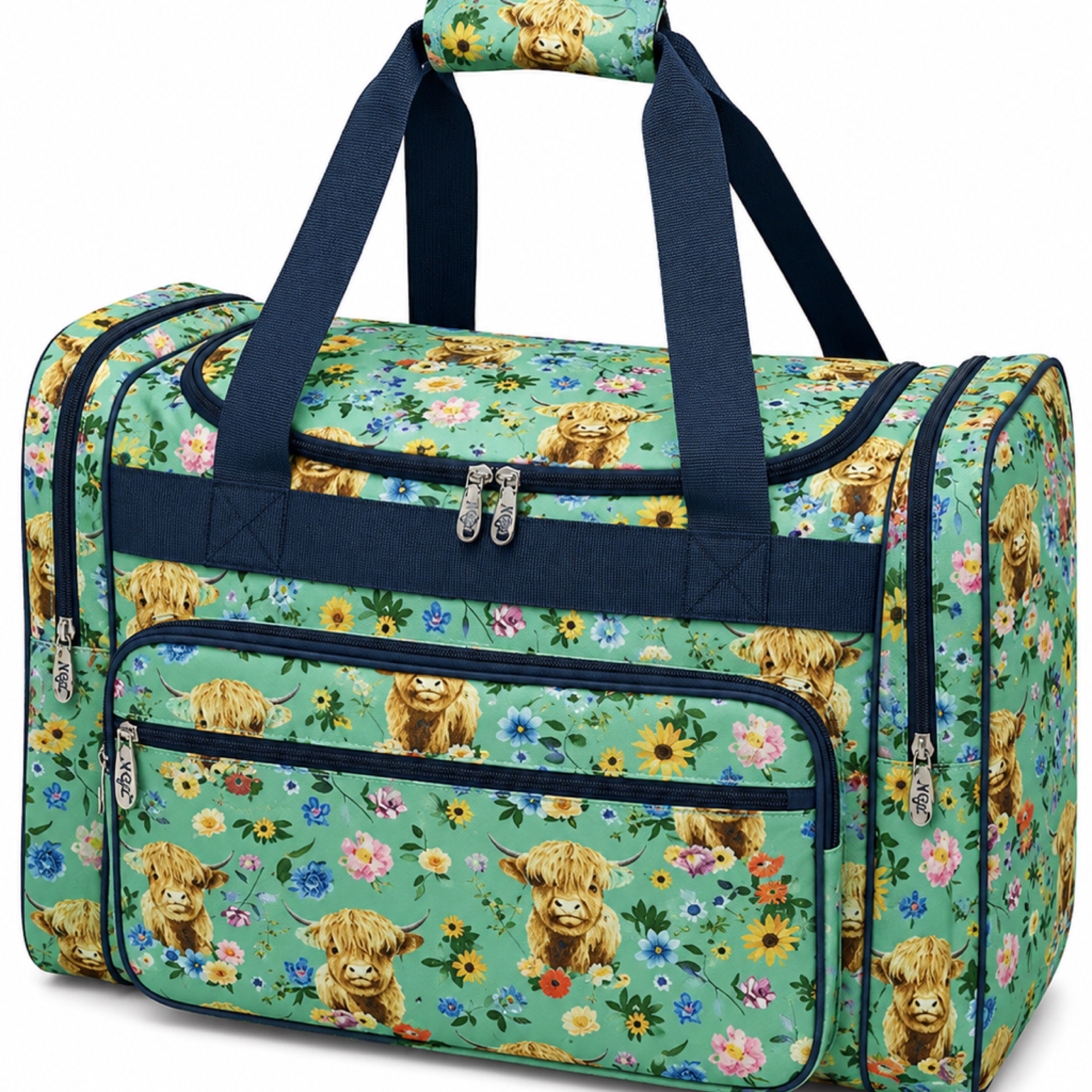 Highland Cow Floral Travel Duffel Bag