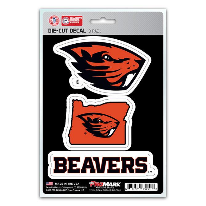 Oregon State Beavers Die Cut Team Decals 3pk