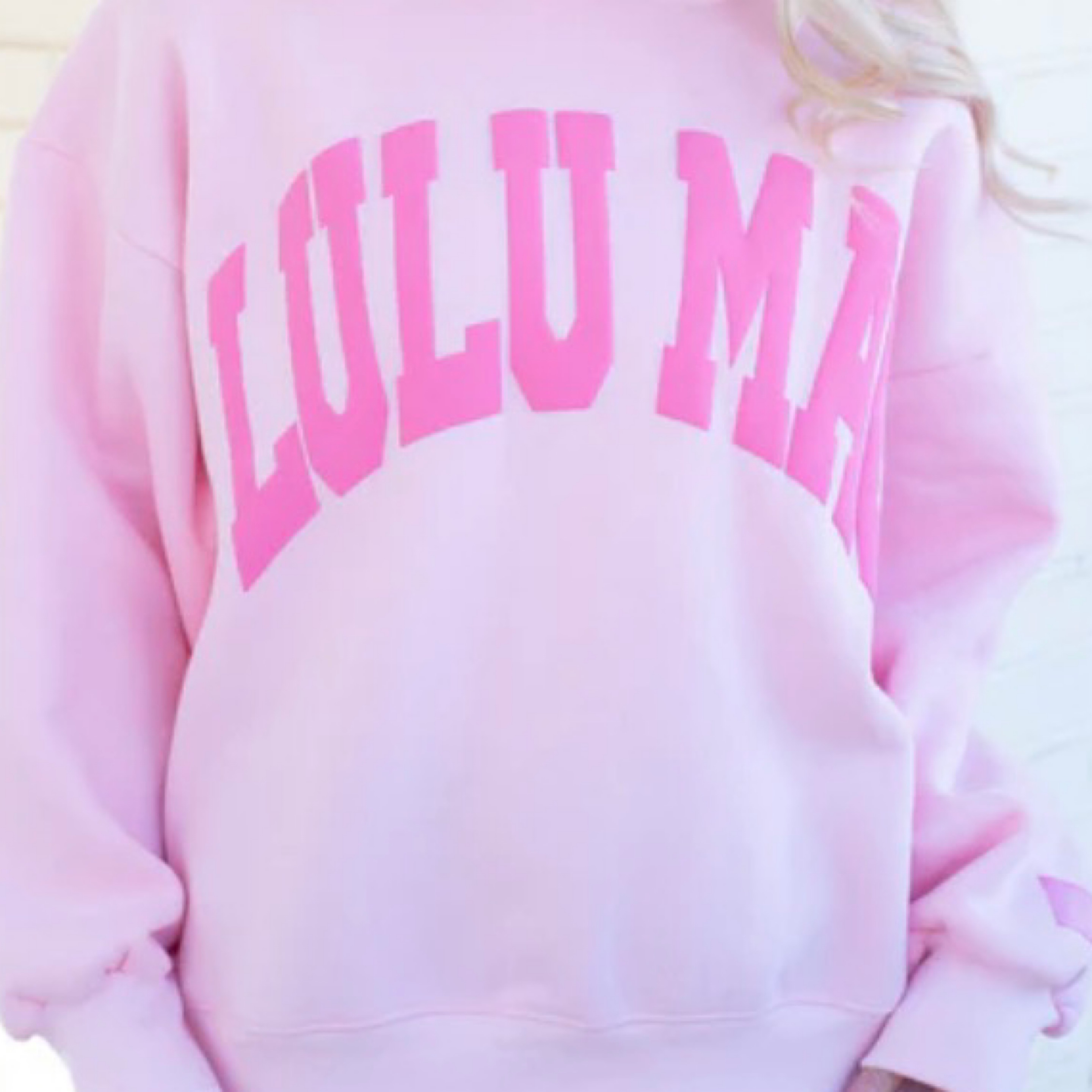 LuluMac sweatshirt light pink/pink puff — Bama Tan boutique, Tuscaloosa AL