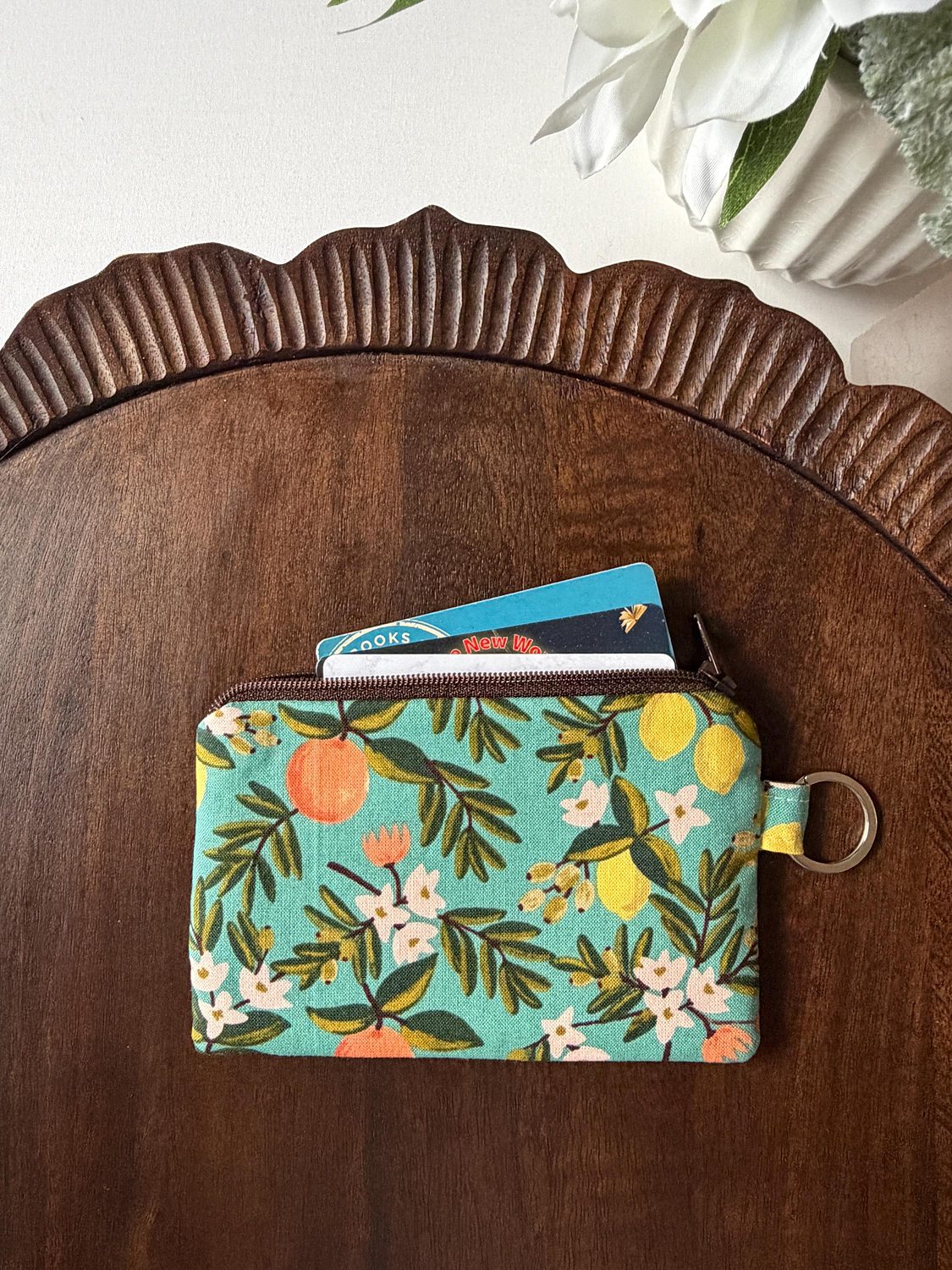 Keychain Pouch – Citrus Floral Teal, photo 2 of 4