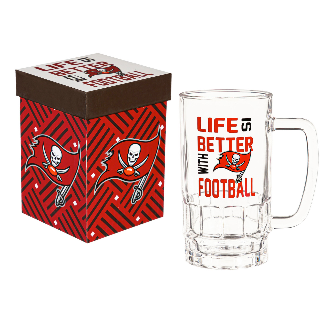 Tampa Bay Buccaneers Glass Tankard Mug with Box 18oz