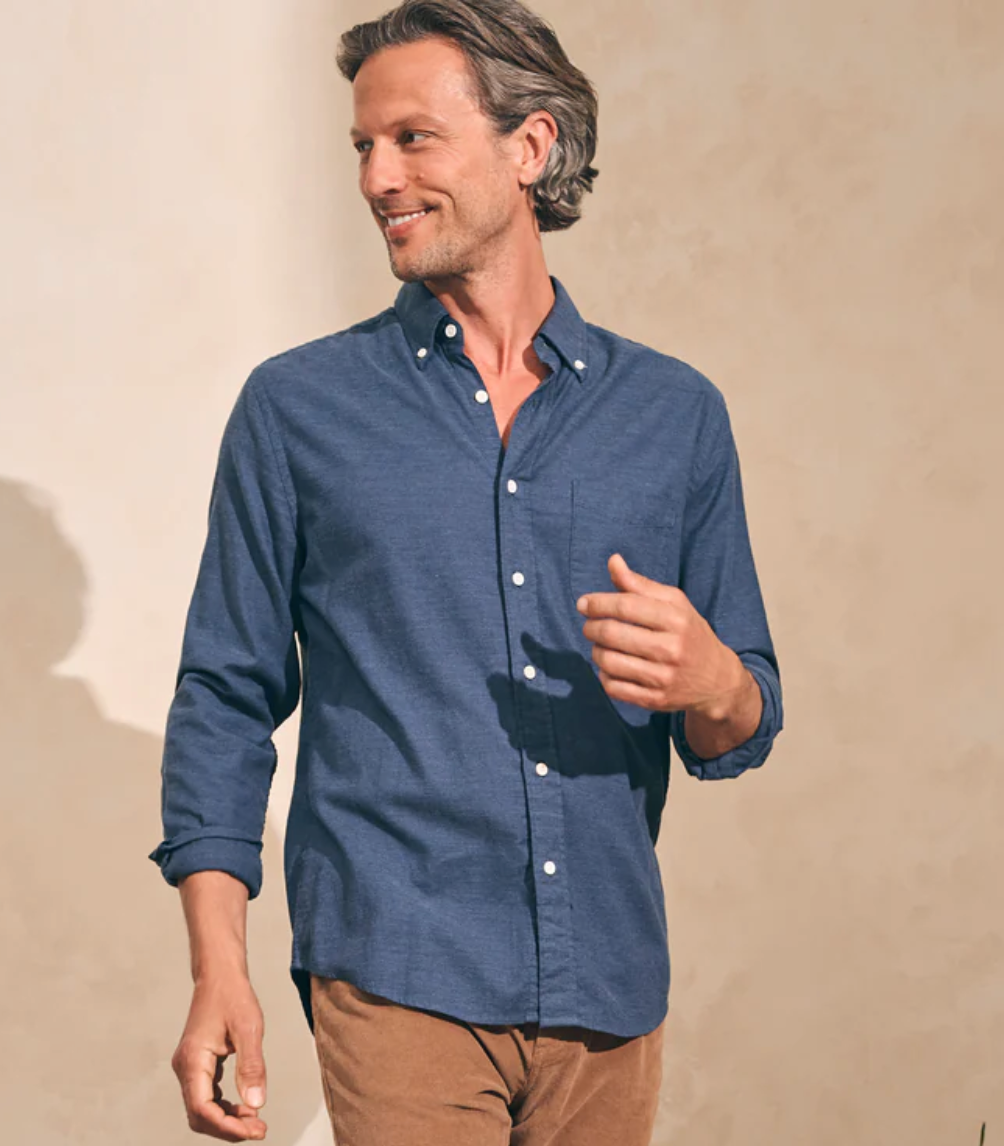 Faherty - Stretch Oxford Shirt, Navy - Small