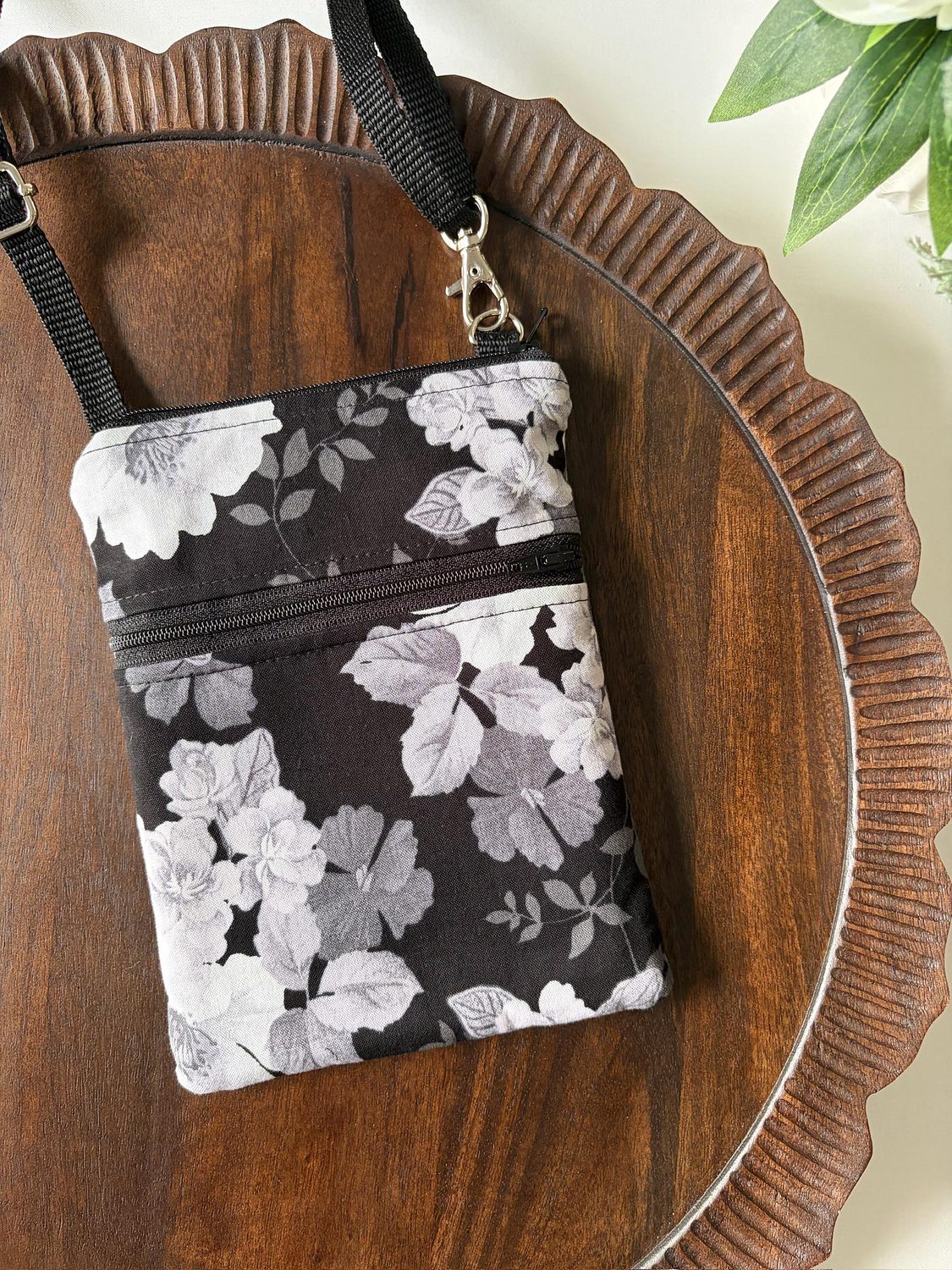 Small Crossbody Bag – Black & White Blooms, photo 7 of 7