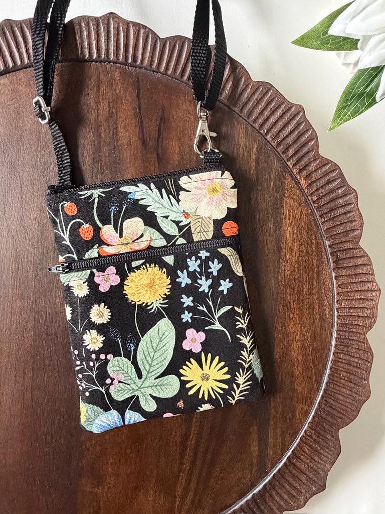 Small Crossbody Bag – Strawberry Fields Black – handmade crossbody bag
