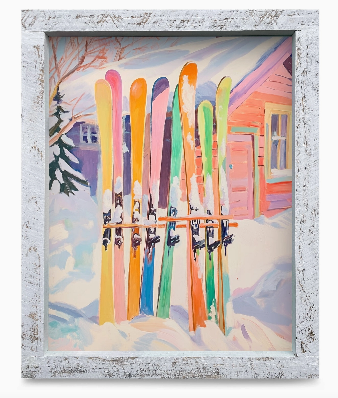 Colorful Skis Wood Framed Wall Art
