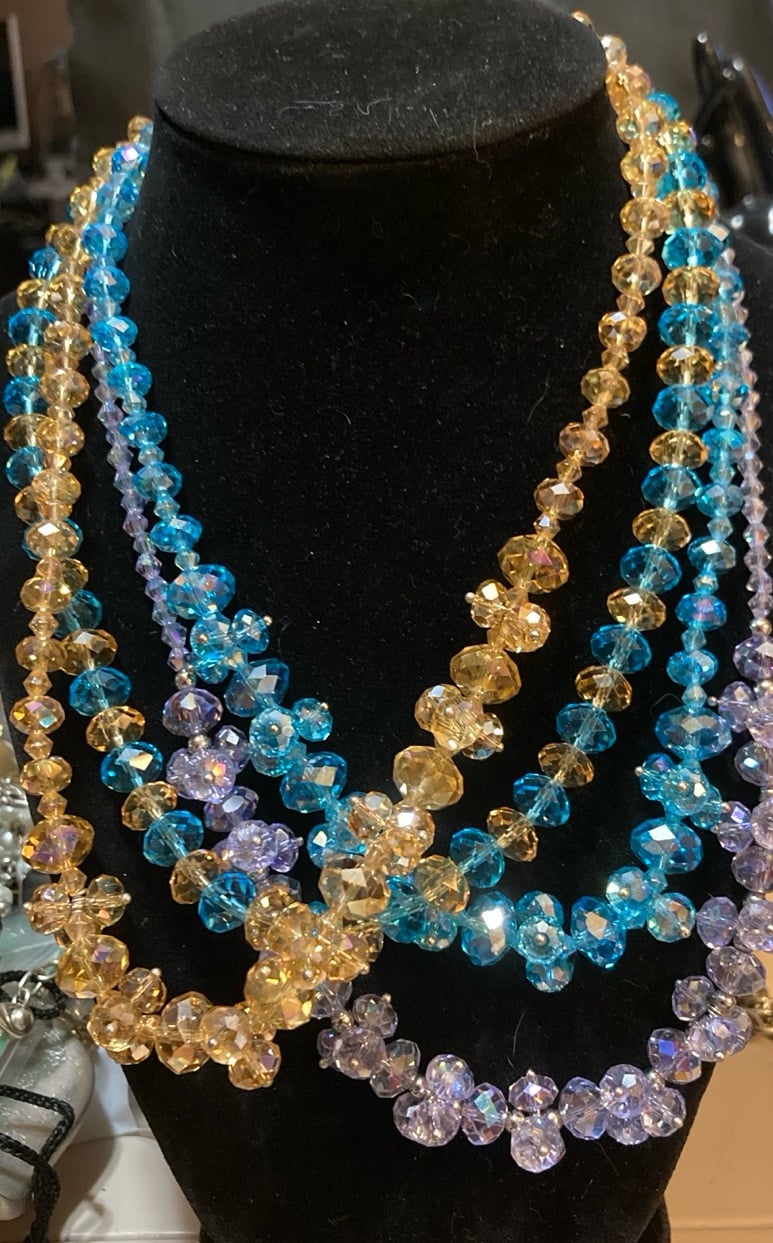 Vintage Crystal Necklaces with magnetic closure. 14-16β Golden, Lilac, Aqua Blue