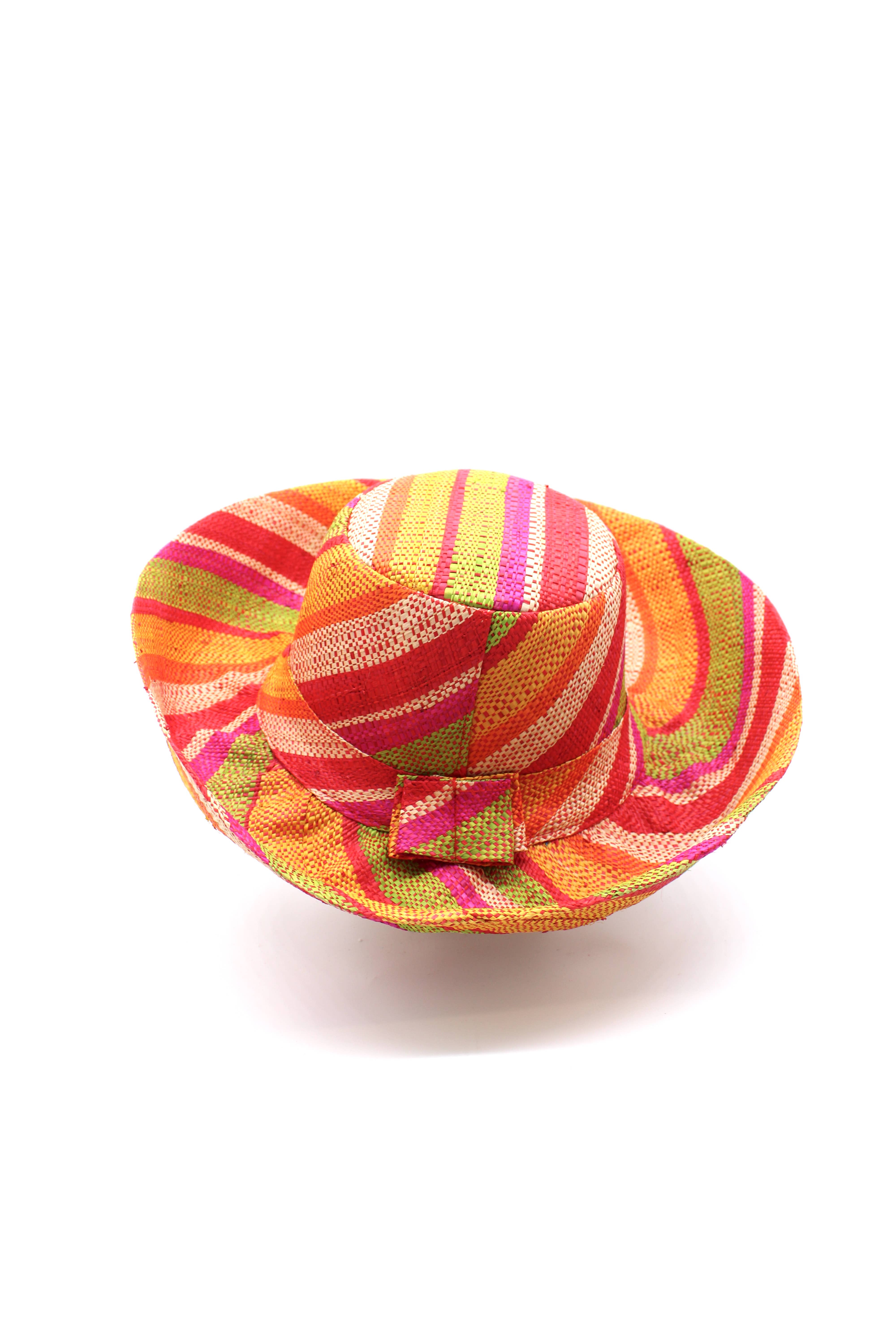 5" & 7" Wide Brim Multicolor Stripe Packable Straw Sun Hats