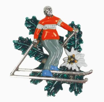 Skier Pin with Flower