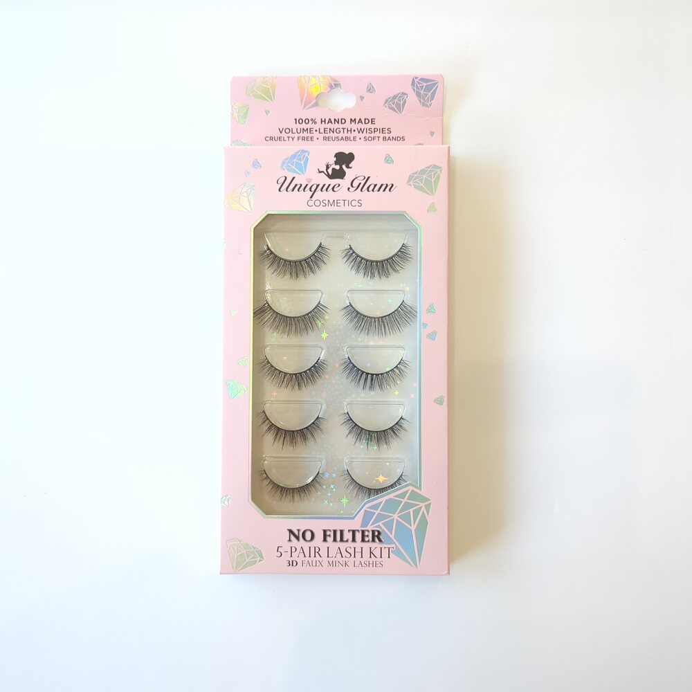 Unique Glam Cosmetics No Filter 5-Pair Lash Kit